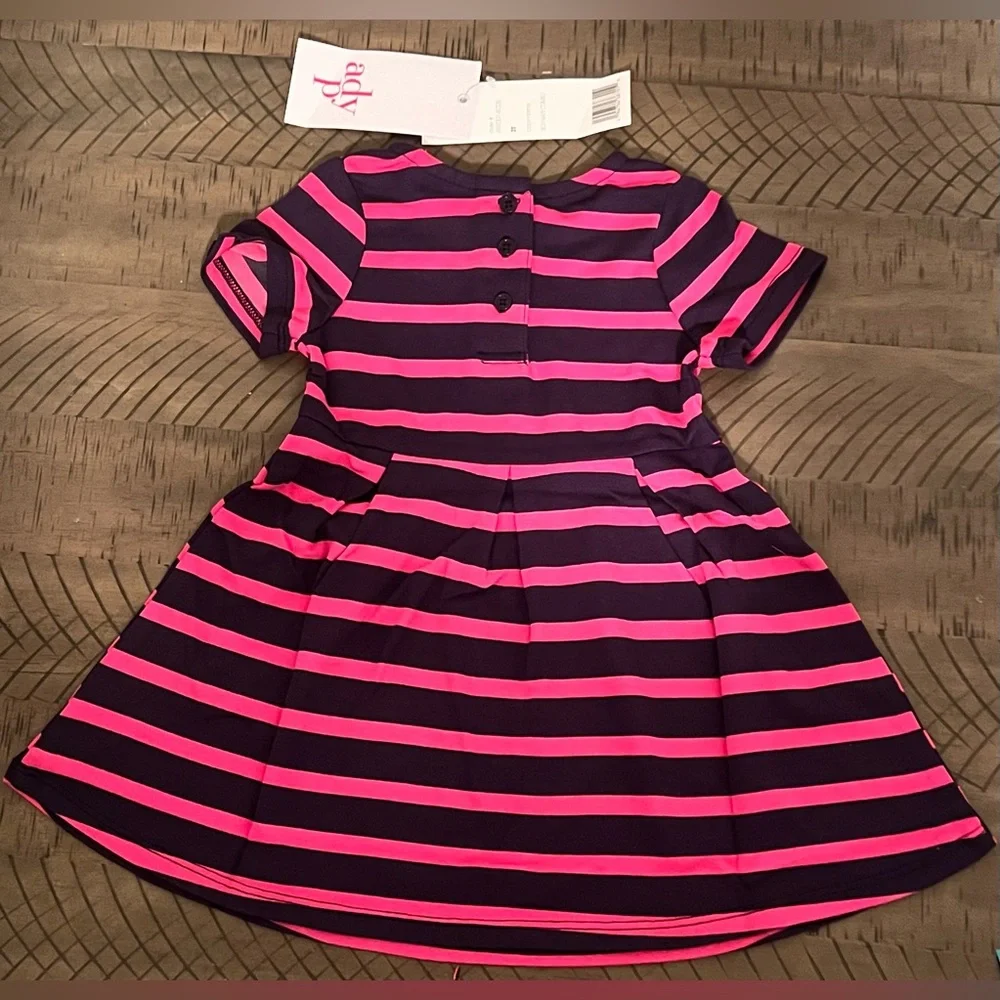 NWT tAdyson Parker - Striped Toddler Dress, Rich Navy Combo Hot Pink, Size: 2T